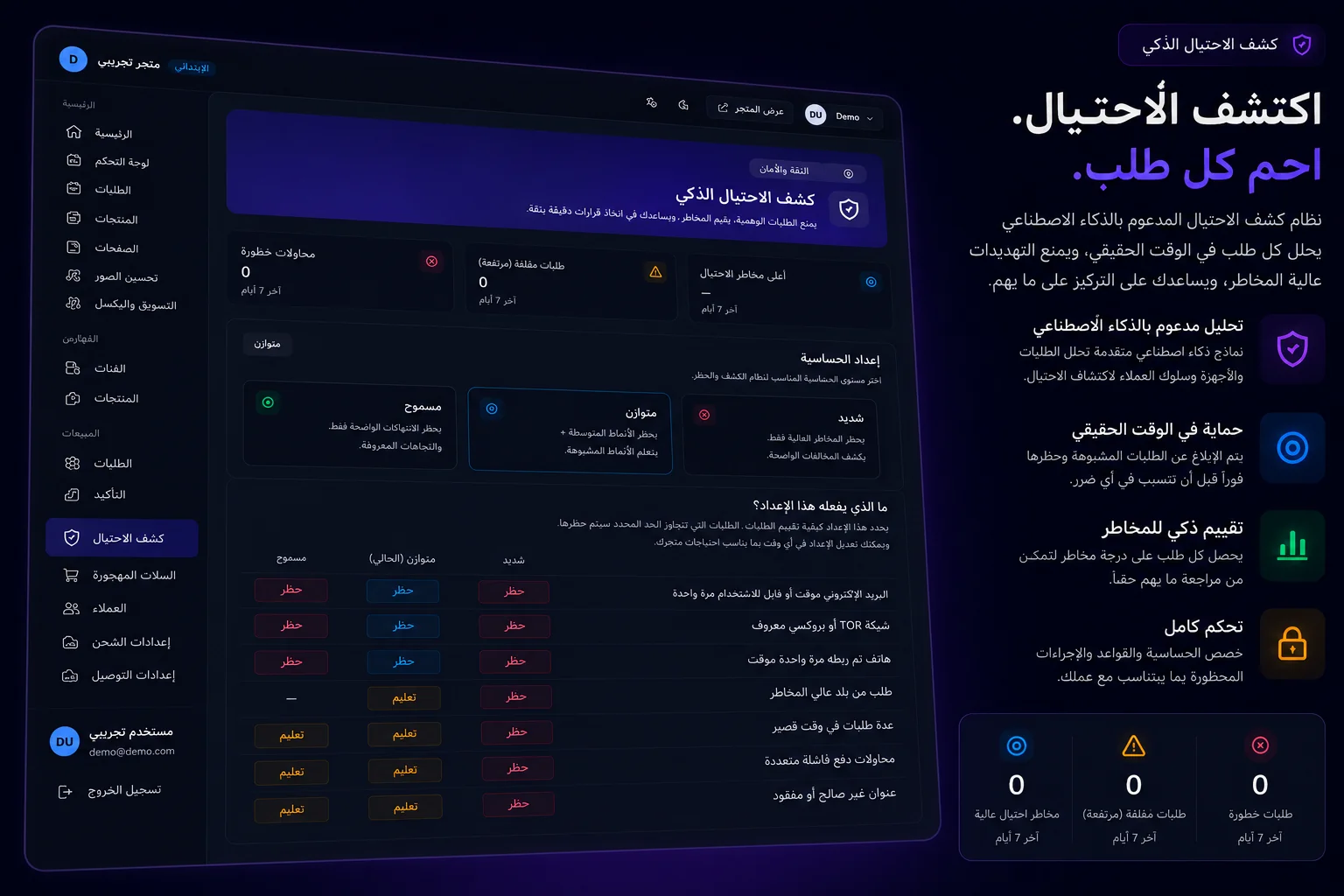 معاينة لوحة كشف الاحتيال