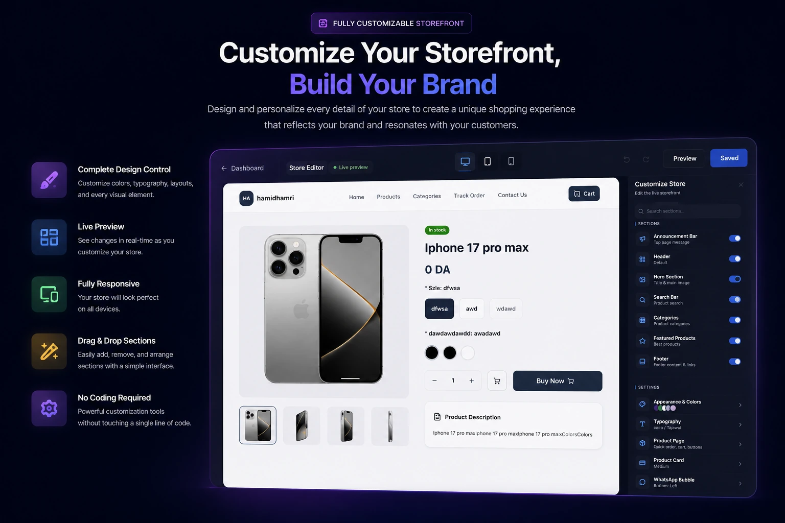Storefront customization editor preview